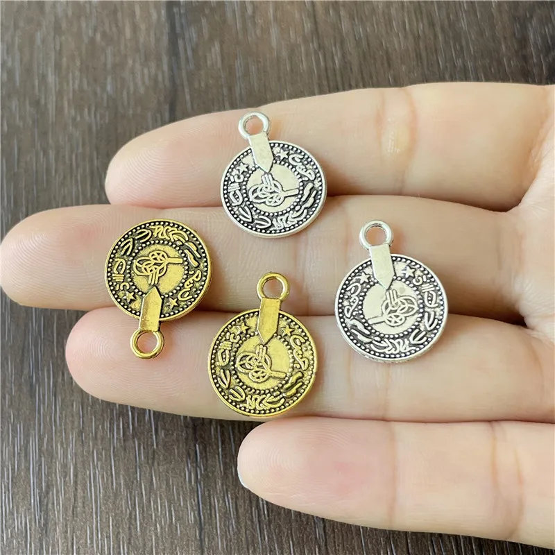 Ju Yuan Metal alloy disc Ottoman tugra logo pendant for jewelry making DIY bracelet necklace accessory charms