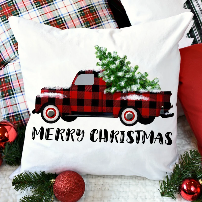 Christmas Pillow Covers Xmas Decorative Farmhouse Buffalo Rainbow Pillowcase Winter Holiday Cushion Case for Home Decor