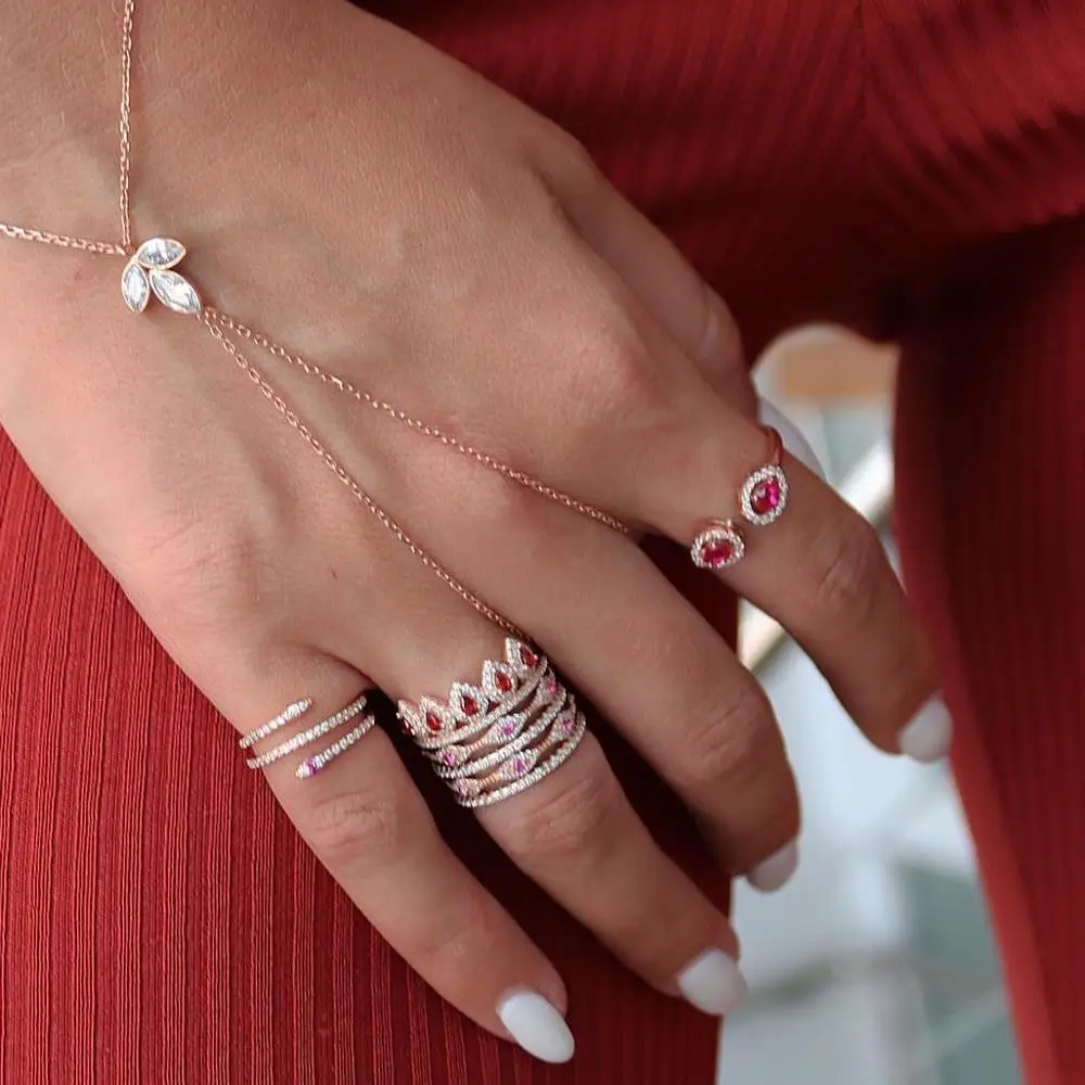 silver color engagement ring for women colorful water drop cubic zirconia Cz eternity band Crown shape fashion rings