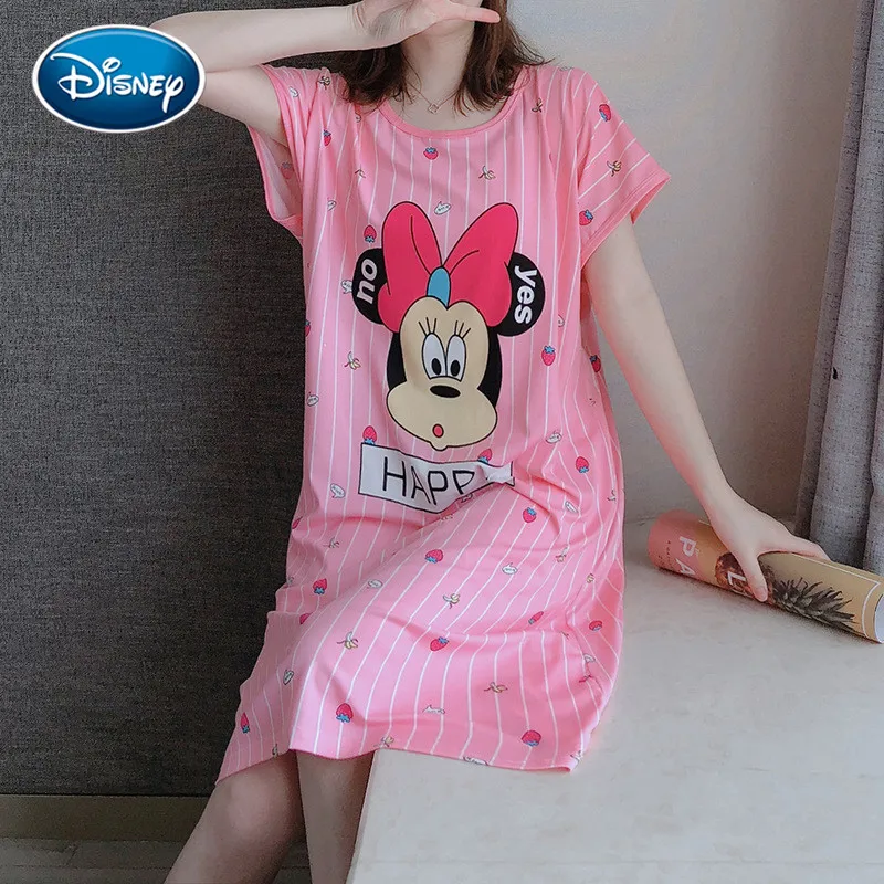 

Cartoon Mouse Minnie Print Night Dress New Women Disney Nightgown Loose Short sleeve Sleepshirts Nightdress lovely Nightie