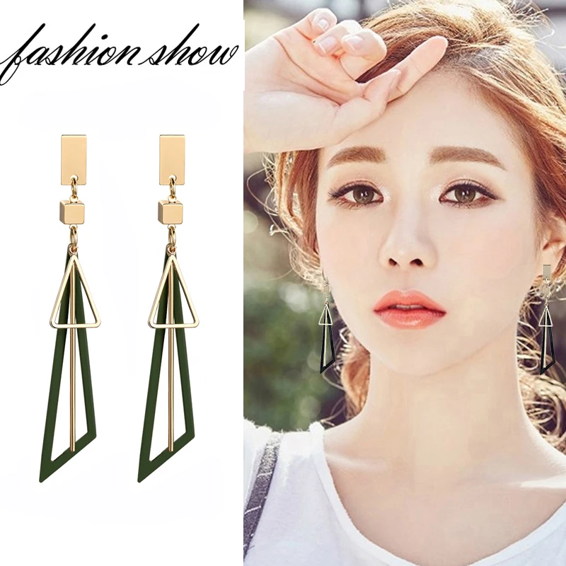 Korean Long Statement Geometric Triangle Tassel Dangle Earrings For Women Ear Fashion Jewelry Oorbellen Brincos Gift