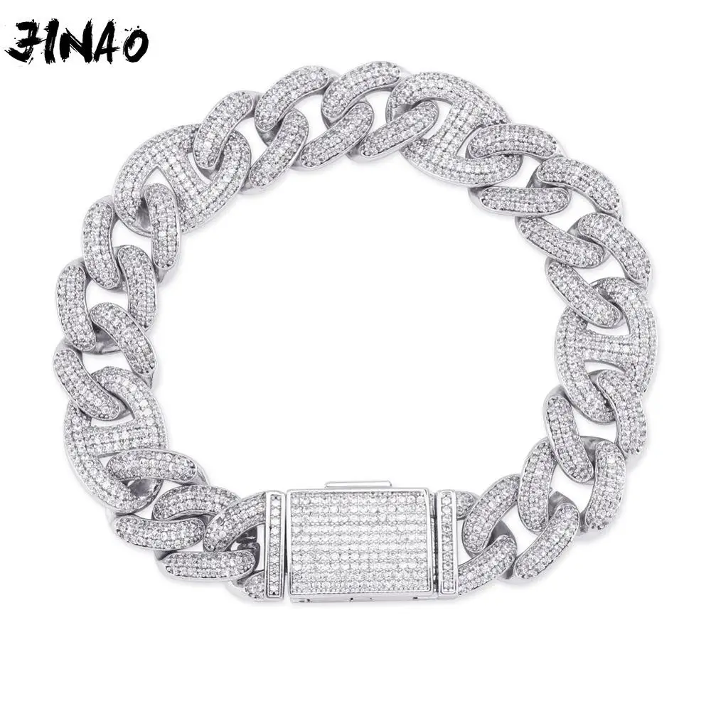 

JINAO New Design Gold Silvercolor Prong Setting 3A+CZ Twist + Pig nose stones Ice Out Zircon Shiny Hip Hop Bracelet Men Women