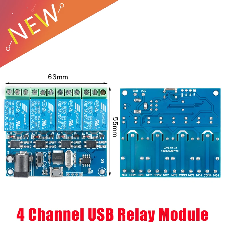 Micro USB 5V LCUS-4 4 Channel USB Relay Module Smart Switch Serial Port BSG