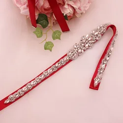 Bridal Silver crystal rhinestone pearl applique belt wedding sash accessories