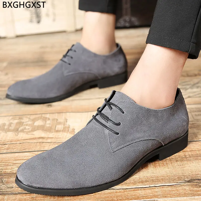 Grey Suede Shoes Men 2024 Black Derby Men Dress Shoes Italian Party Shoes for Men Formal Sapatos Social Masculino Zapatos Hombre