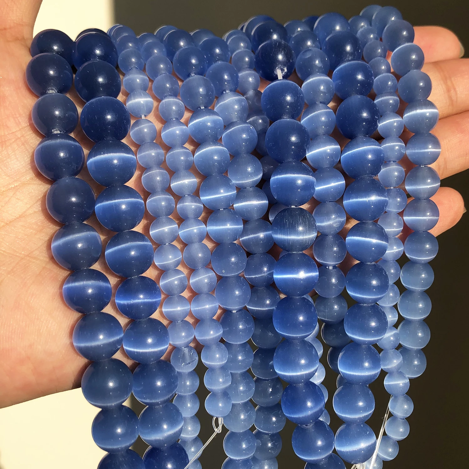 4-12mm Sky Blue Cat Eye Stone Beads Natural Moon Opal Glass Loose Round Beads DIY Charm Beads for Jewelry Making Bracelet 15\'\'