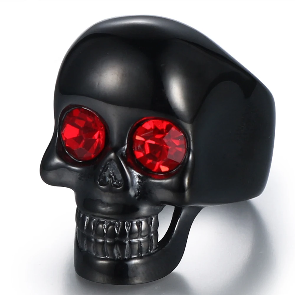 Stainless Steel Black Skull Ring Red Eye Men Skeleton Finger Jewelry Halloween USA Size 9/10/11/12/13/14/15 Drop Drop Shiping