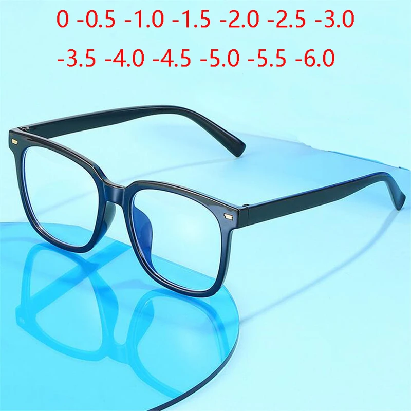 Blue Light Blocking Women Oversized Nearsighted Spectacles Fashion Student Sqaure Myopes Lunettes Diopter  0 -0.5 -1.0 To -6.0