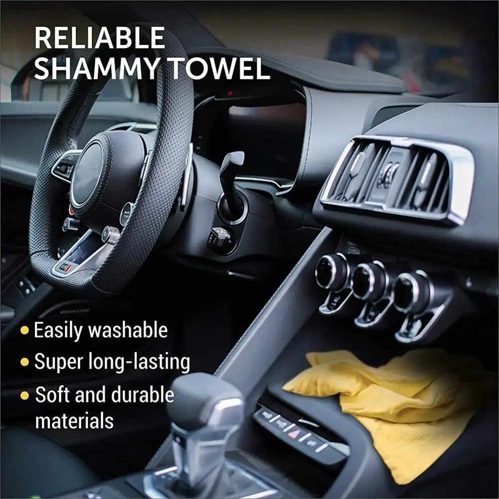 4pcs Premium Chamois Imitation Deerskin Towel lint-free cloth Car Interior Use Clean Cleaning Super Absorbent Dry Cloth Yellow