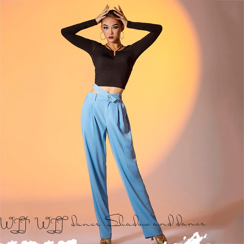 Modern Dancing Clothes Costume Women Lone Sleeve Latin Tops Loose Latin Pants Stage Competition Wear Practice Clothes SL5390