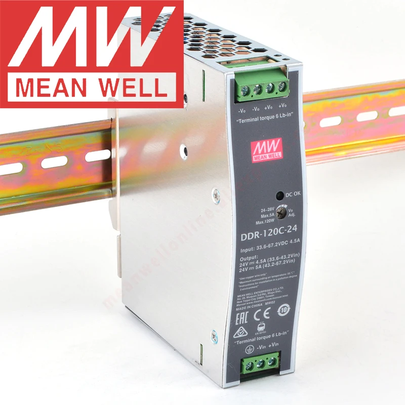 

Original Mean Well DDR-120C-24 Din Rail Type DC-DC Converter Meanwell 24V/5A/120W DC to DC Power Supply 33.6-67.2Vdc Input