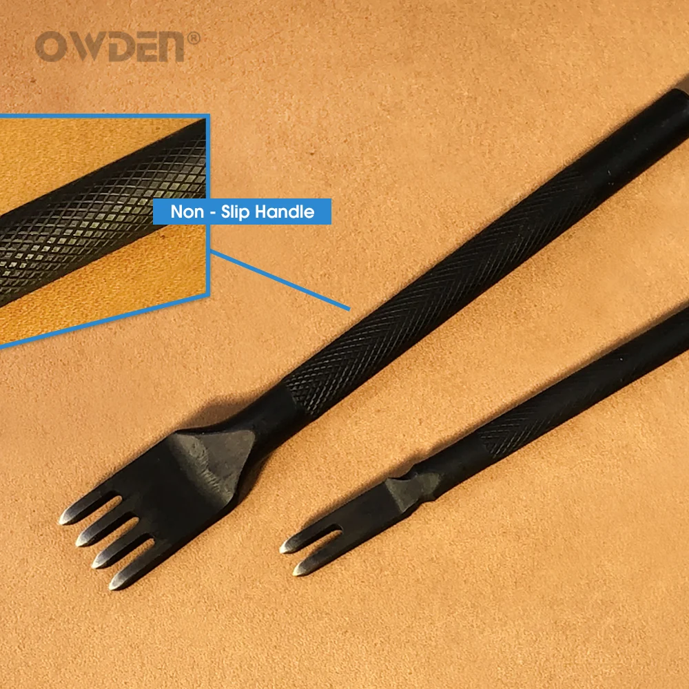 OWDEN 3pcs Leather Diamond Chisels Kit 1/2/4 Prong Available Pre Punching for Leather Stitches Diamond Punch Set