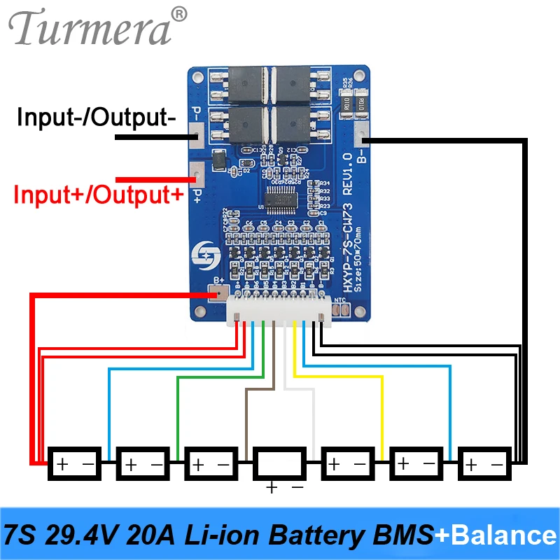 Turmera 7S 25.2 فولت 29.4 فولت 20A بطارية ليثيوم BMS مع موازنة و PCM لوح حماية ل E-سكوتر وبطاريات دراجة كهربائية