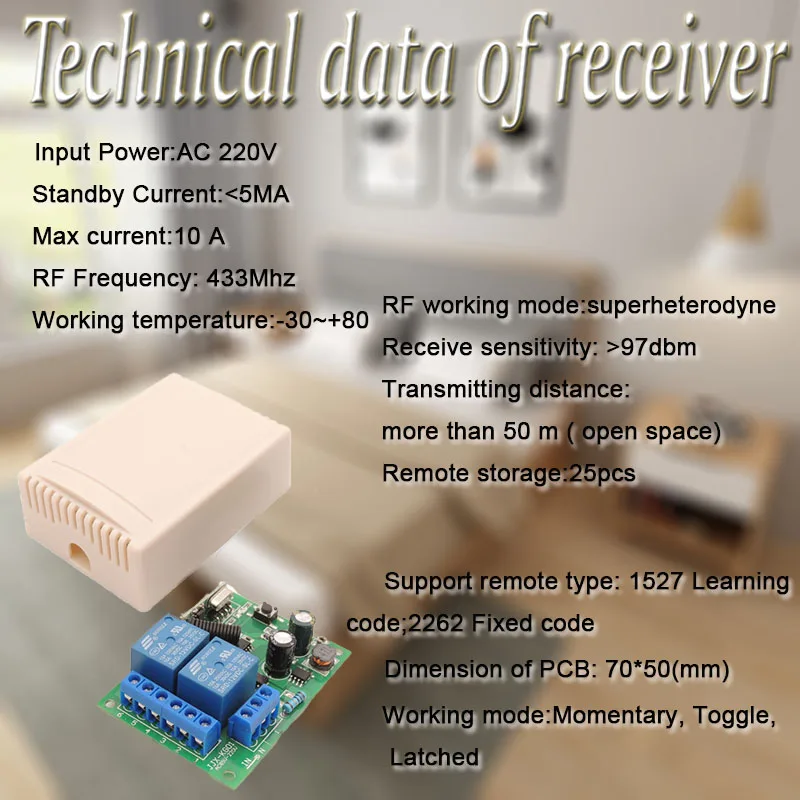433Mhz RF Universal Wireless Remote Control Smart Switch AC85V ~ 250V RelayReceiver Garage RollingGate Curtain SlidingDoor Motor