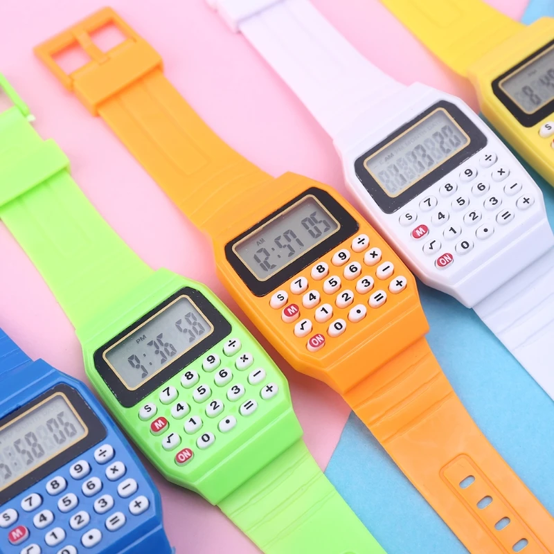 Orologio da polso per calcolatrice elettronica per bambini multiuso con data in Silicone per bambini.