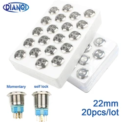 20pcs 22mm Stainless Steel Brass Push Button Switch Waterproof Switch With Illumination Latching Locking Momentary Reset 6pins