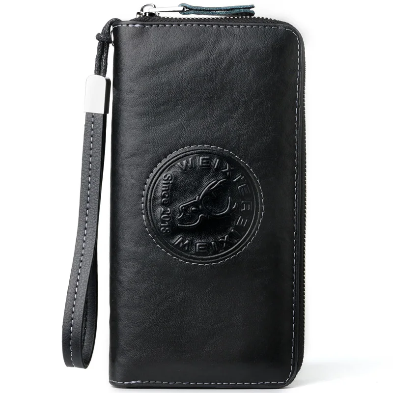 

Vintage Genuine Leather Wallet RFID Theft Protect Zipper Coin Pocket Long Purse for Men Card Holder