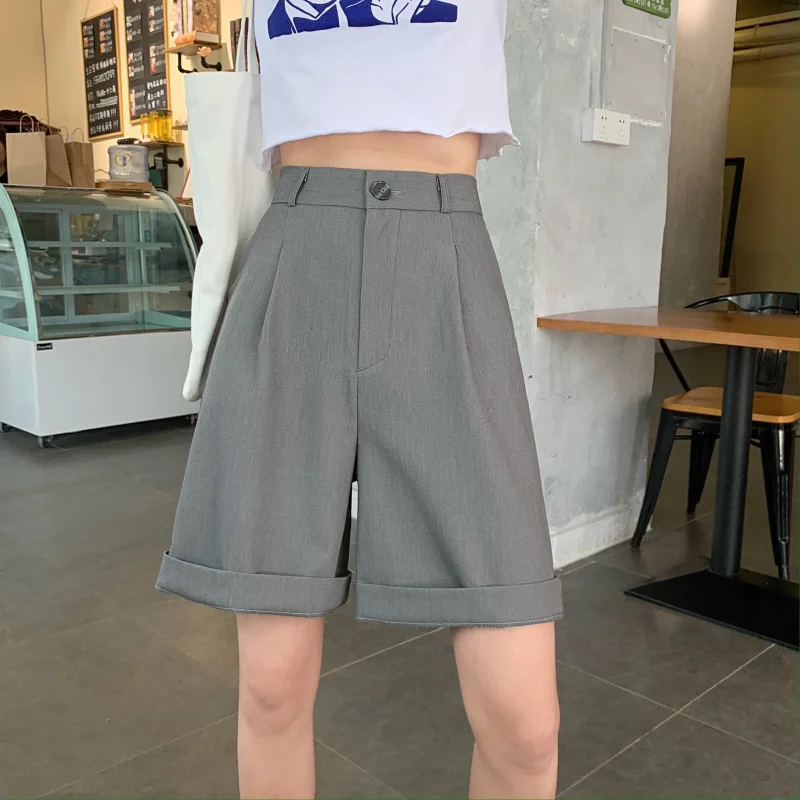 Streetwear High Waist Bermuda Shorts For Women Summer Korean Style Knee Length Fashion Wide Leg Loose BF Wind Harajuku Shorts