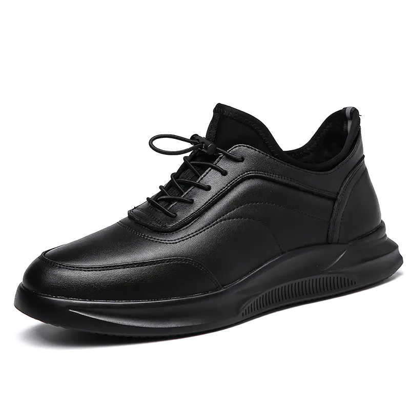 Autumn Sports Shoes Men\'s Leather Breathable Mesh Casual Leather Shoes Men\'s Shoes Trend Black Leather Non-slip Single Shoes