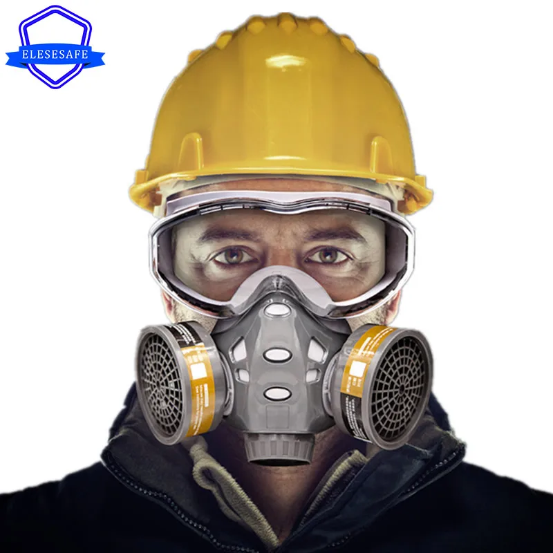 

High Quality Gas Mask With Safety Goggles Integral Reusable Respirator Dual Filters For Painting Sparying Work Safety Protection