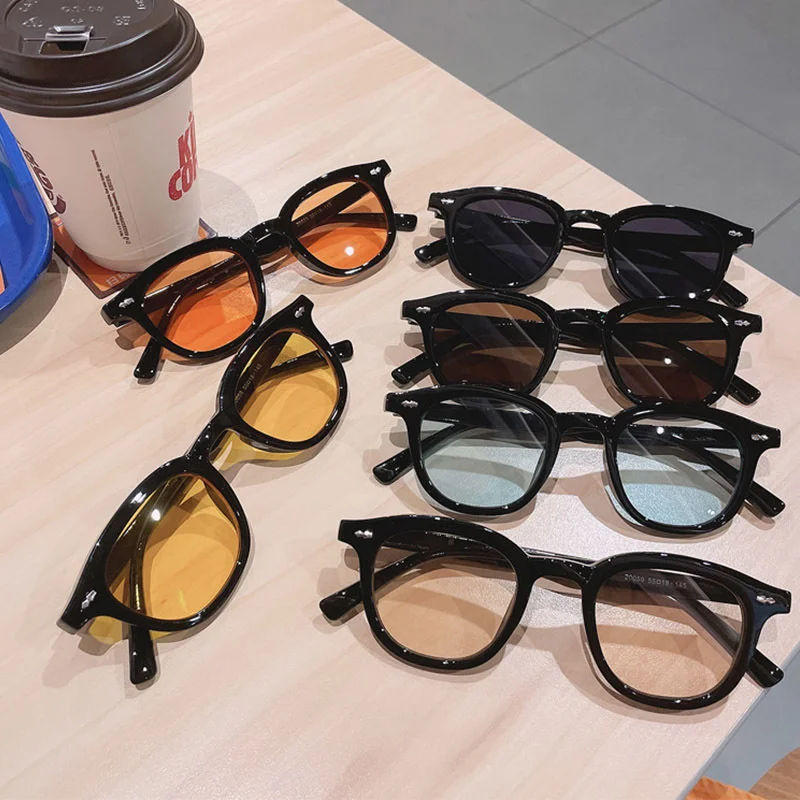 New Round Sunglasses Men Women Small Fashion Vintage High Quality Brand Designer Cat Eye Sun Glasses Hip Pop Black Blue Shadow