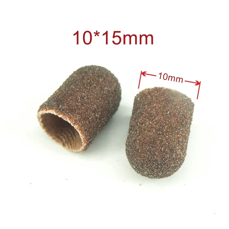 10*15mm 10pcs Sanding Bands Block Caps + Rubber Mandrel Grip Manicure Pedicure Tools Electric Nail Drill Polishing Accessories