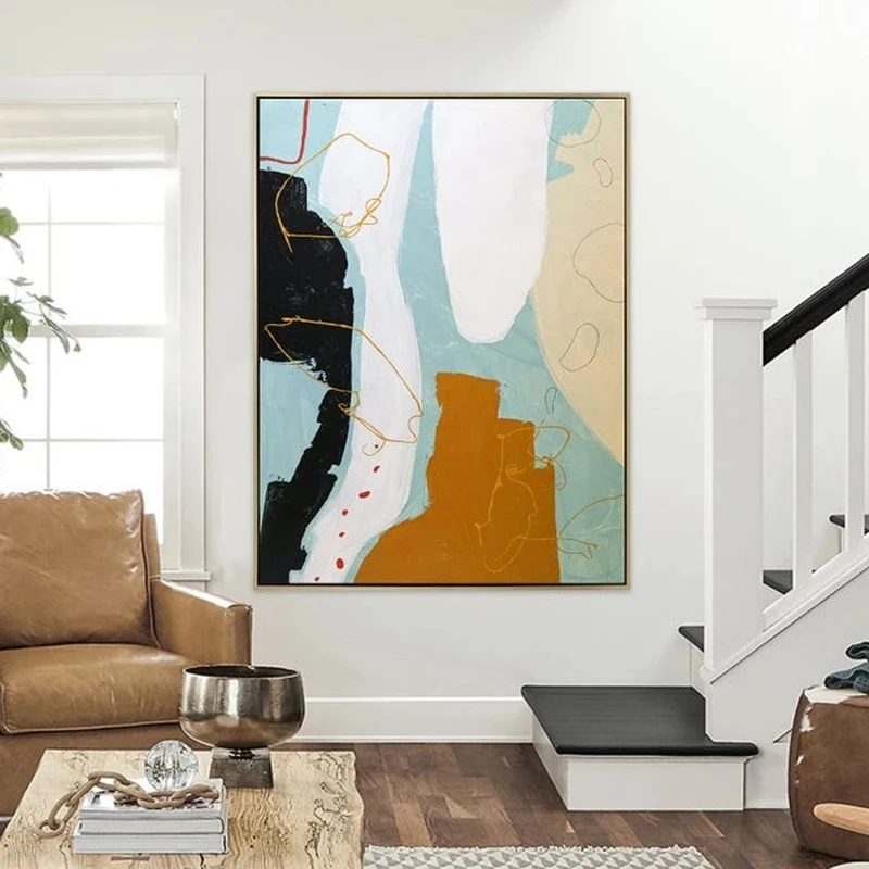 Modern Fashion Canvas Art,Handmade Texture Oil Painting,Muted Line Abstract Artwork,Entry Bar Office Wall Decor Unframed