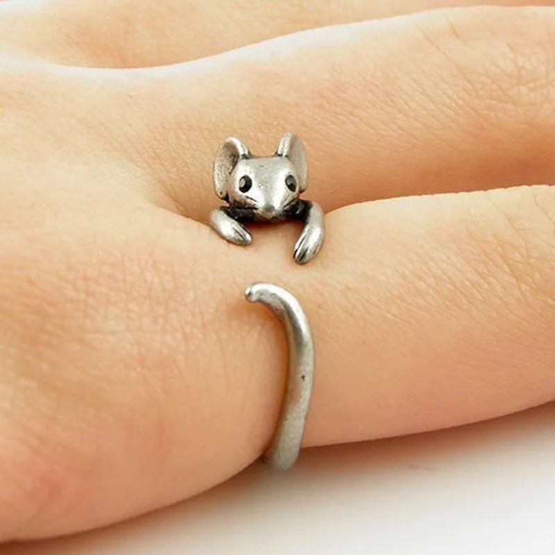 Unique Retro Mouse Adjustable Ring Women\'s Ring Cartoon Animal Ring Vintage Mouse Ring Unisex Cute Jewelry Gift