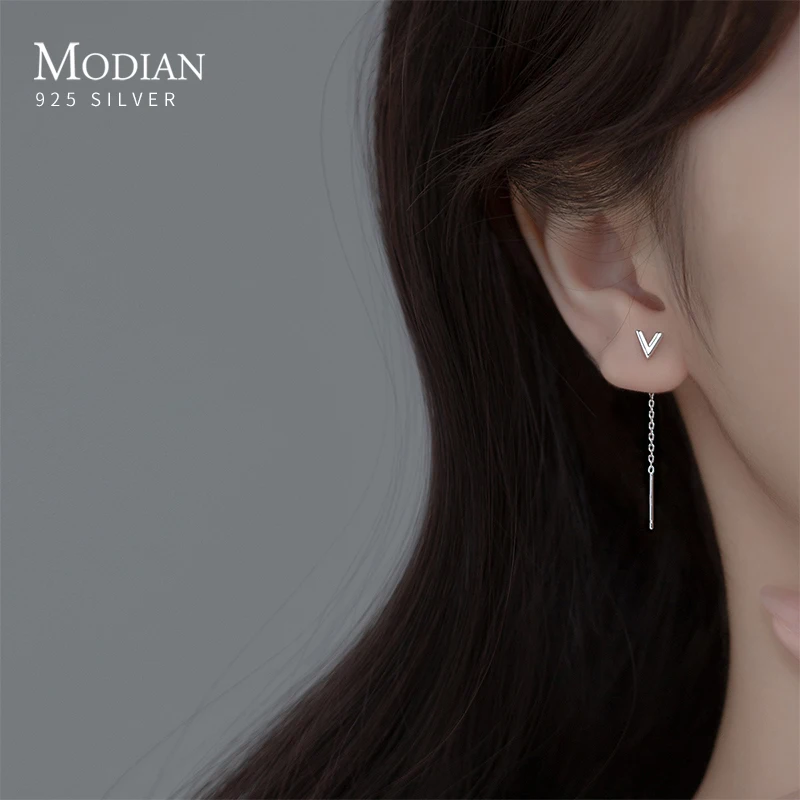 

MODIAN 100% 925 Sterling Silver Tiny Simple Victory Tassel Drop Earrings Fashion Gold Color Dangle Ear For Women Fine Jewelry