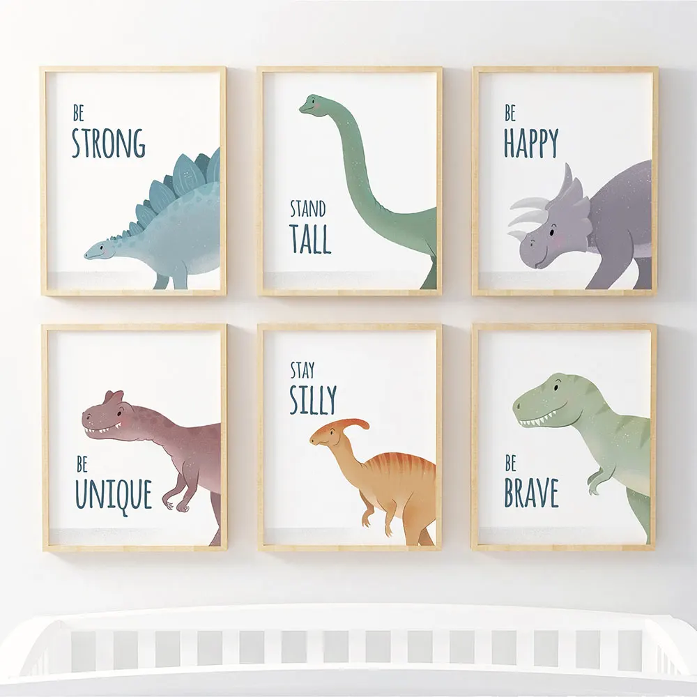 

Cute Cartoon Animals Posters and Prints Nursery Style Wall Art Canvas Painting Nordic Rhino and Dinosaur Poster Kids Room Decor