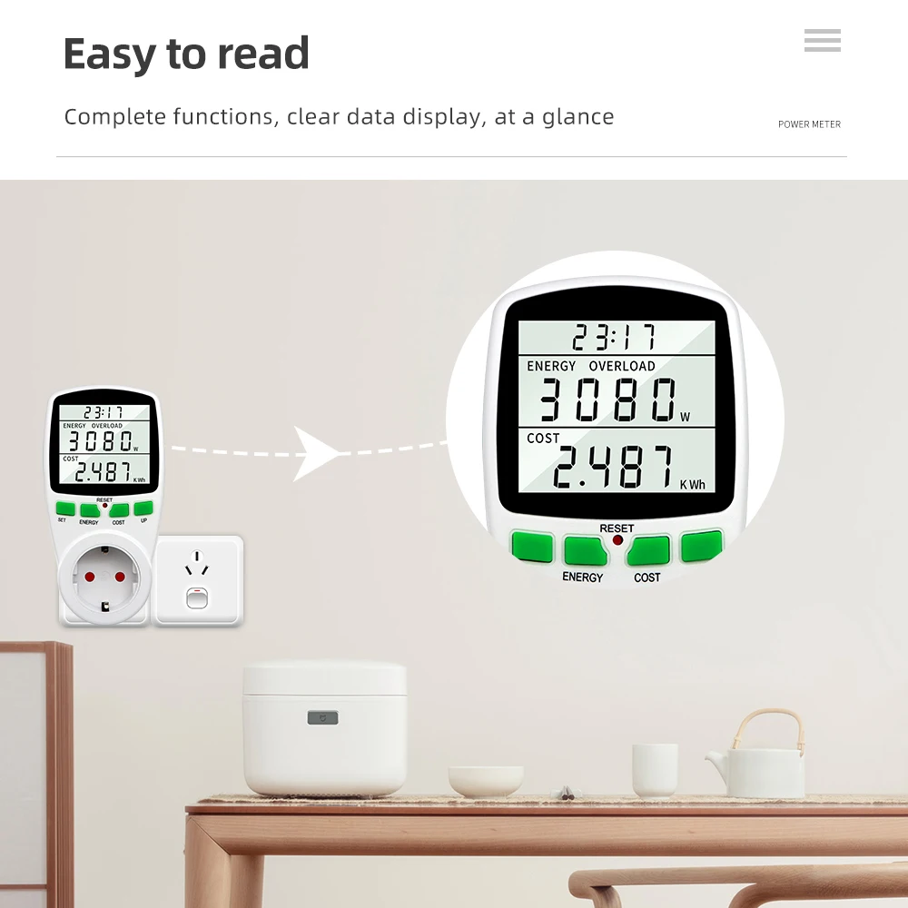 Power Meter 220V Digital Voltage Wattmeter LCD Electricy Consumption Energy Meter Socket EU FR US UK Plug Power Analyzer