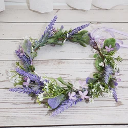 6pcs Lavender Flower Crown Headband Wedding Hair Accessories Headdress Girls Floral Garland Bridal Flower Headwear
