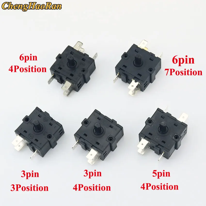 ChengHaoRan 5pcs series heating rotary selection switch circulating gear 3pin 5pin 6pin 3/4/7 gear Position 15A250V 26A125V