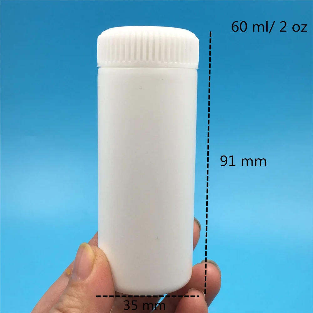 50pcs 60ml White Black Plastic Empty Refillable Bottles For Cosmetics Jar Salts Protection Cap Packaging Loose Powder Container