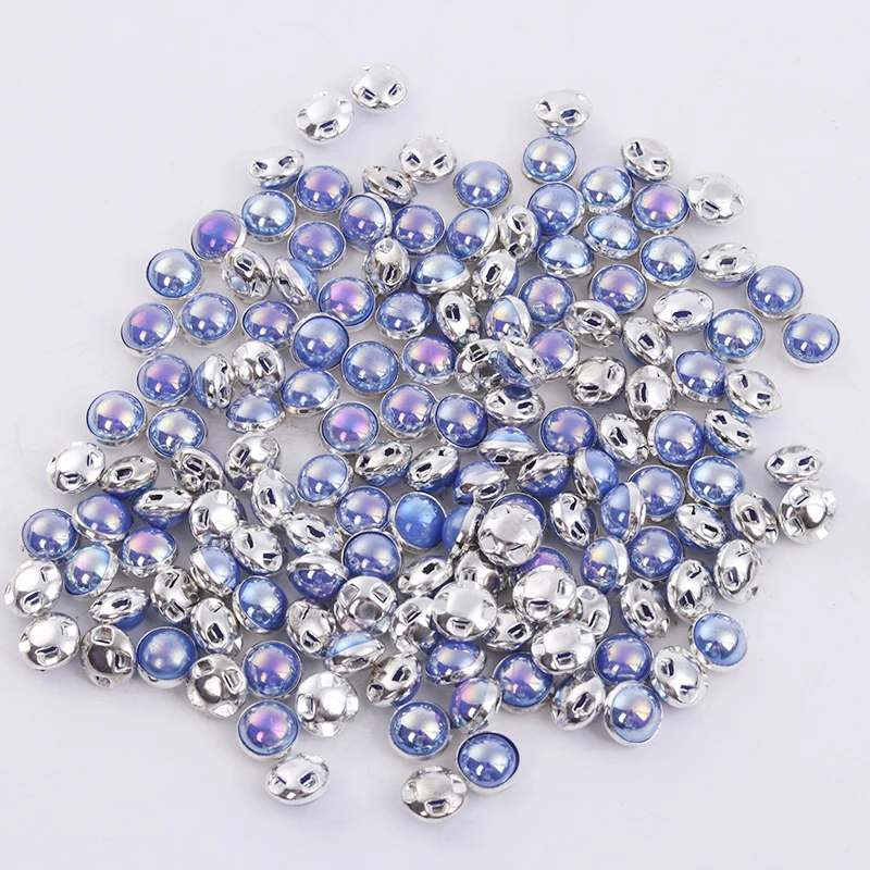 RESEN Top Grade Gold Sewing Pearl Bead  Sky Blue AB 6mm 8mm Mix Color Claw Rhinestones Sew On Pearls Button For Fabric Clothes