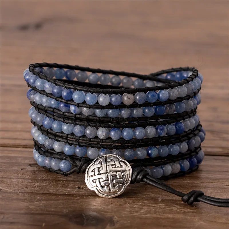 Handmade Blue Aventurine Beads Wrap Bracelet Bohemian Bracelet Woven Yoga 5 Times Leather Bracelet Fine Jewelry Dropshipping