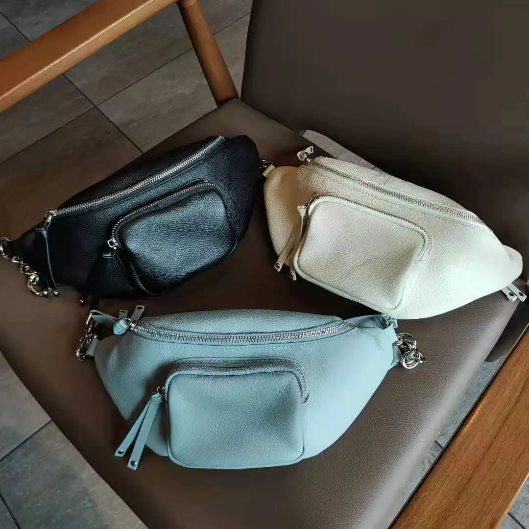 BRIGGS New 2021 Soft Genuine Leather Women Chest Bag High Quality Female Shoulder Bags Fashion Small Purse Black Blue White