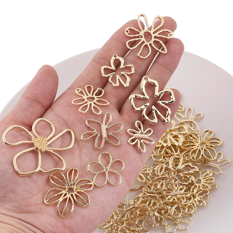 5-10Pcs/lot Wholesale Alloy Sun Flowers Charms For Diy Jewelry Making Pearls Hollow Flower Pendant Earrings Necklace Supplies