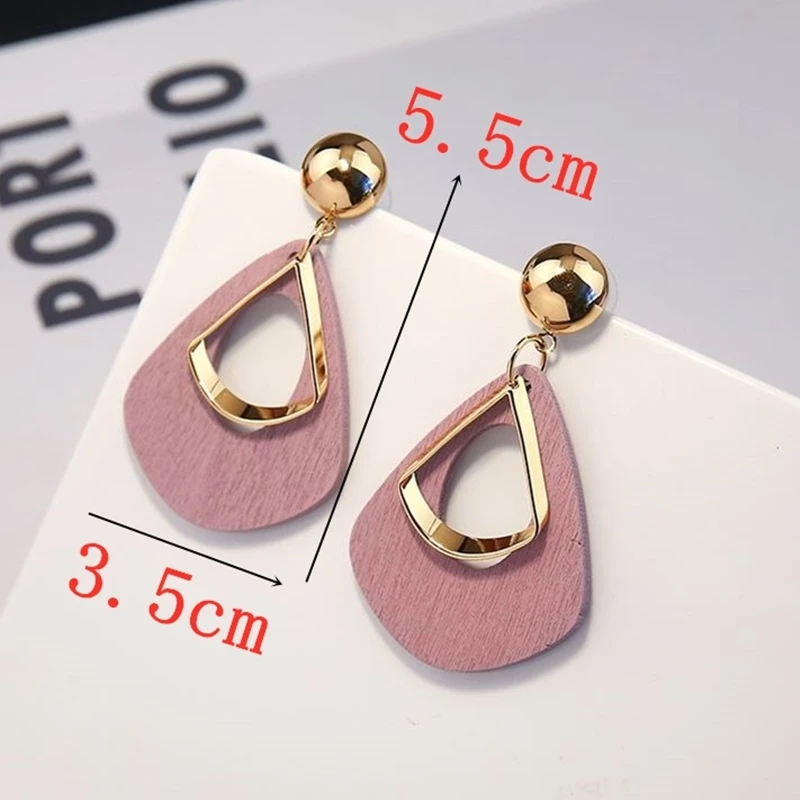 5 Colors New Trendy Wood Hollow Waterdrop Dangle Earrings for Women Handmade Fashion Geometric Tassel Jewelry Wild Party Gift