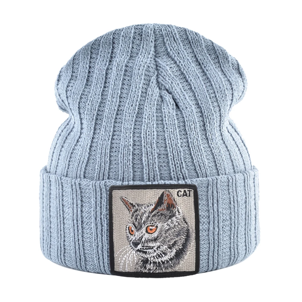 Moda damska czapka typu beanie jednokolorowa dzianina wełniana Skullies z haftowaną naszywką jesienno-zimowa męska dzianina Gorras Bonnet — zdjęcie 2