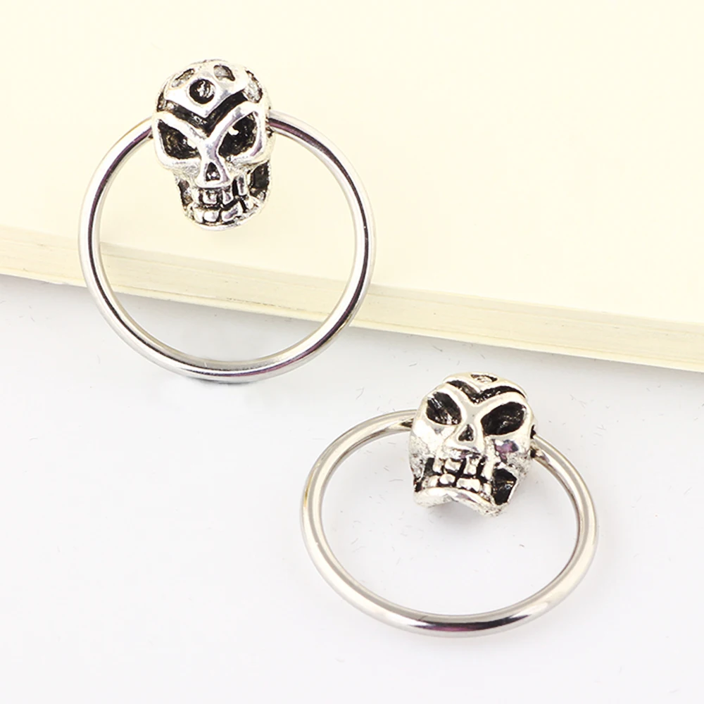 JUNLOWPY Skull 16 Gauge Stainless Steel Nose Septum Rings Captive Bead Bars Tragus Cartilage Earring Body Jewelry Piercing 40pcs