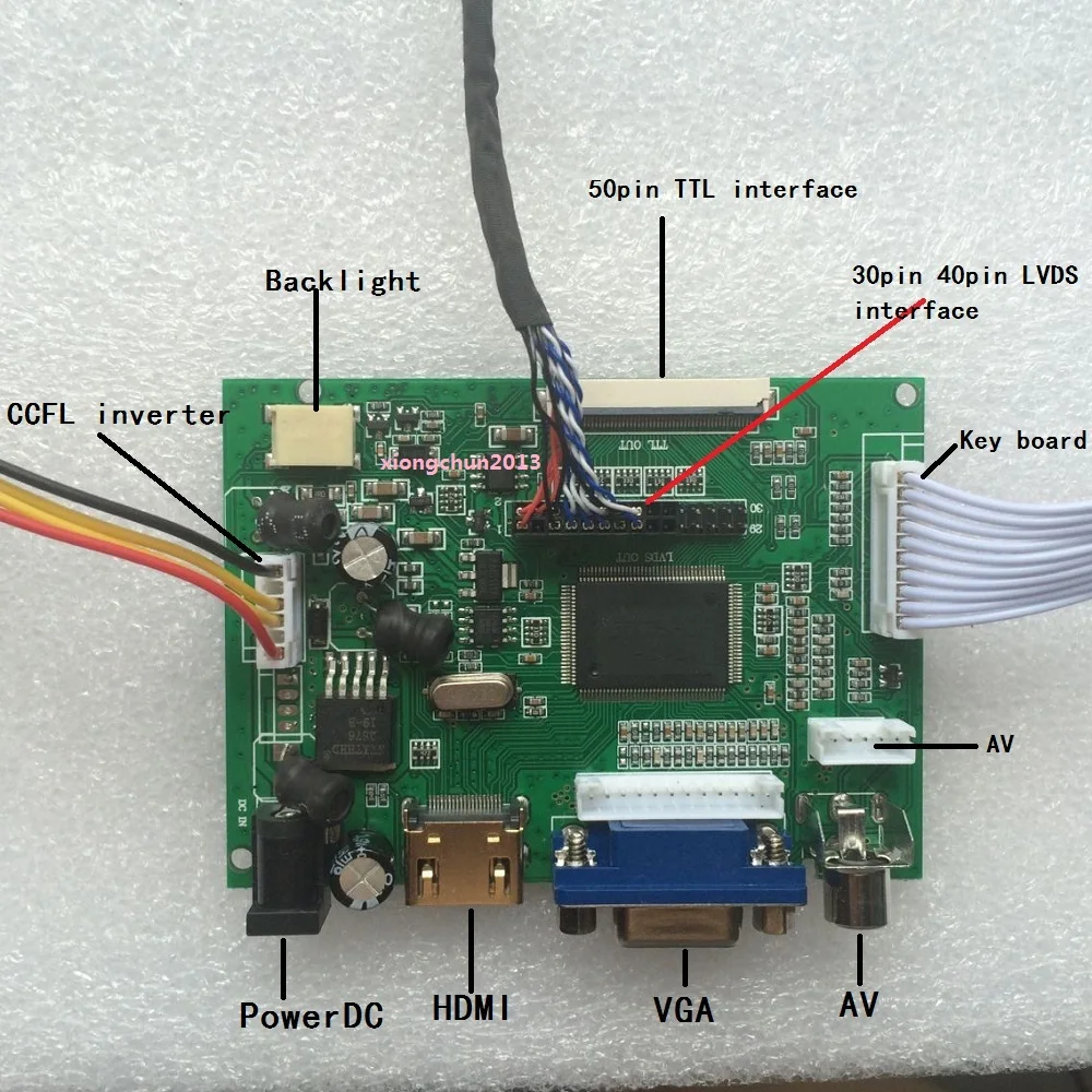 6.5 인치 50pin AT065TN14 800(RGB)× 480 FPC 패널 원격 드라이버 2AV + VGA LCD 컨트롤러 보드 키트 모니터