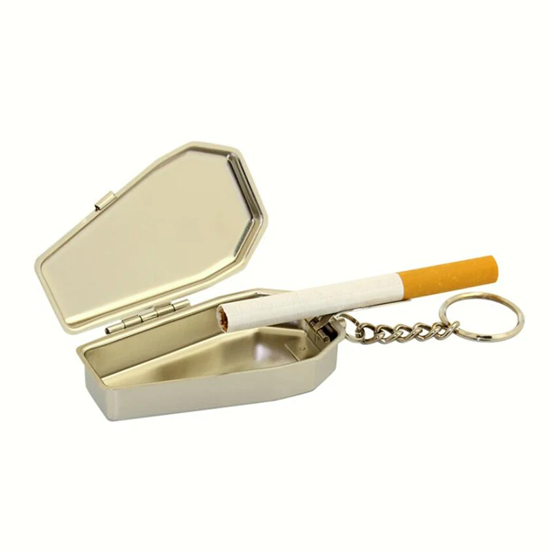 Mini Tinplate Coffin Shape Pocket Ashtray Portable Ashtray With Lids Travel Car Smoking Ash Organizer