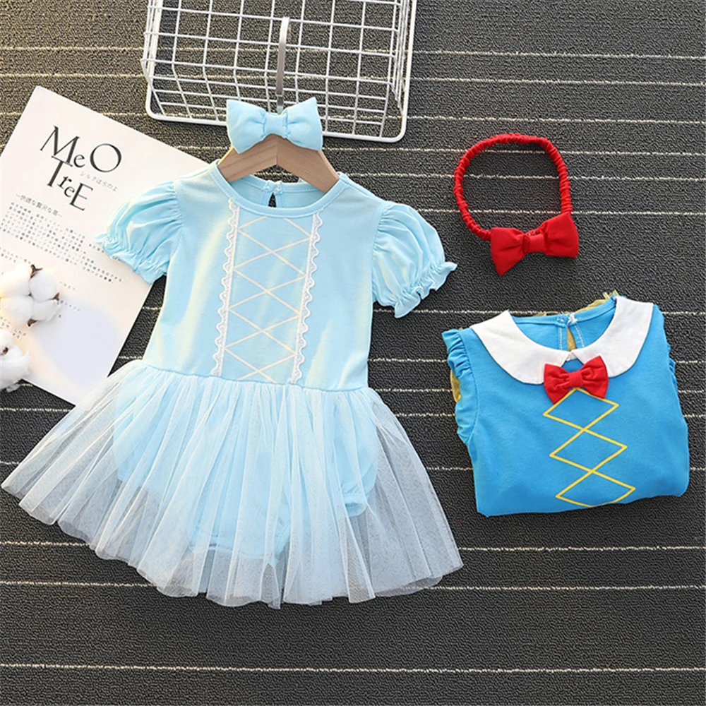 1 2 Years Baby Girls Halloween Tinker Bell Costume Newborn Princess Elsa Dress Up Snow White Puff Sleeve Romper Bow Headband