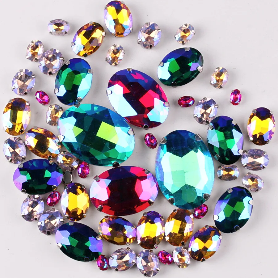 Silberne Krallenfassung, ovale Form, 7 Größen, Mix, 50 Stück/Beutel, Glaskristall, zum Aufnähen, Strassperlen, für Hochzeitskleider, Schuhe, Taschen, DIY-Verzierung – Detail 7