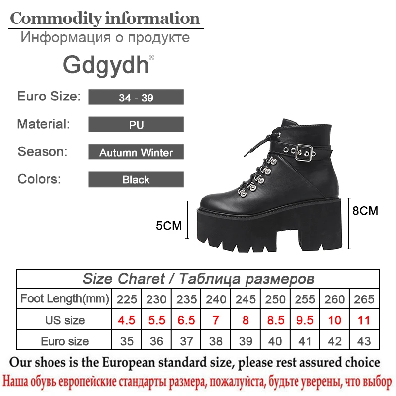 Gdgydh Autumn Winter Chunky Heel Platform Boots Lace-up Black Gothic Boots Women Plush Inside Comfortable Sexy Buckle Footwear