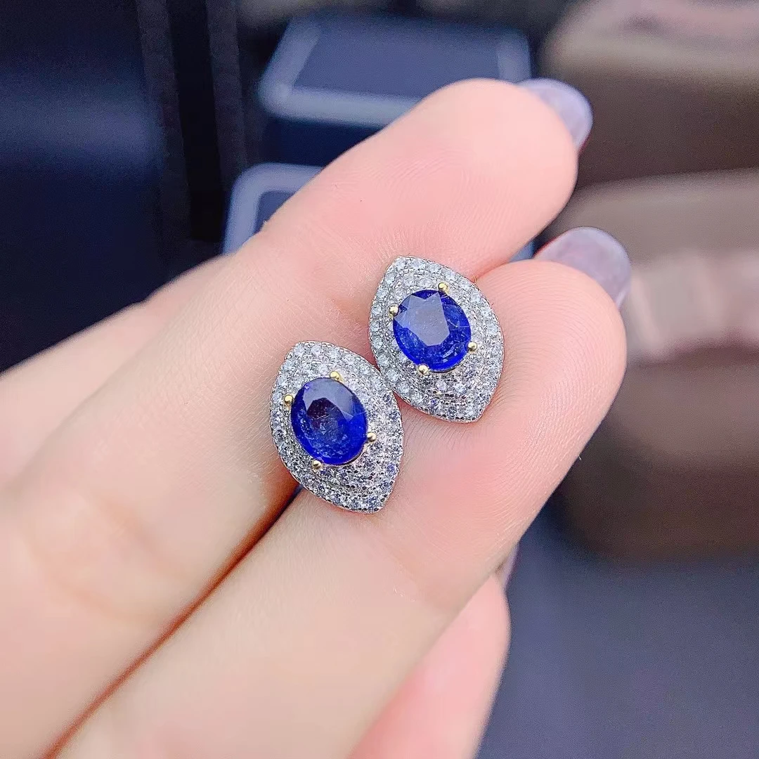 

KJJEAXCMY Fine Jewelry 925 Sterling Silver Inset With Natural Gems Women's Luxury Exquisite Fresh Sapphire Earrings Ear Stud