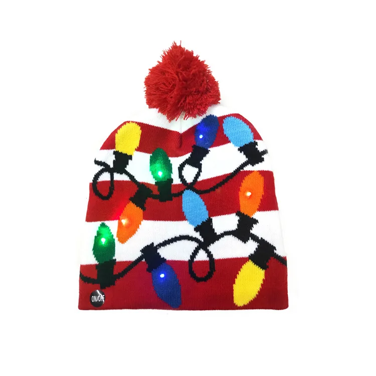 New Style! LED Christmas Hat Beanie Light Up Illuminate Warm Hat 48 Patterns New Year Snowman Sweater Hat Christmas Decorations