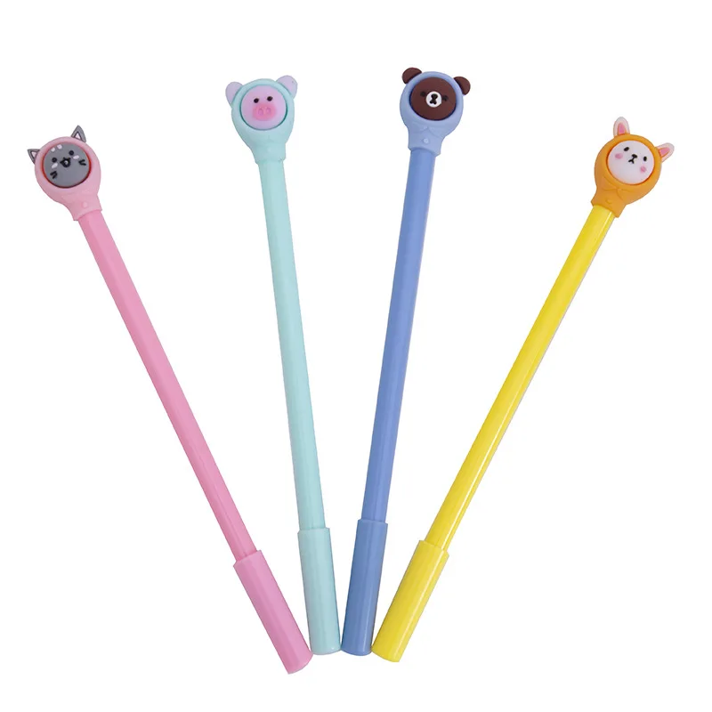 

50PCS Creative Cartoon Cap Small Animal Student Gel Pen Black 0.5mm Student Gel Pen Stationery Kawaii School Supplies