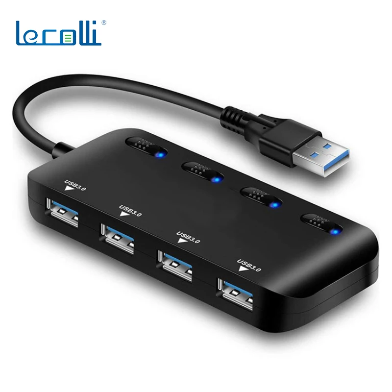 

Type C Hub USB 3.0 Hub Splitter USB C Extender 4 Port Fast Speed USB Ultra Slim Data Hub With Individual Power Switch And LED